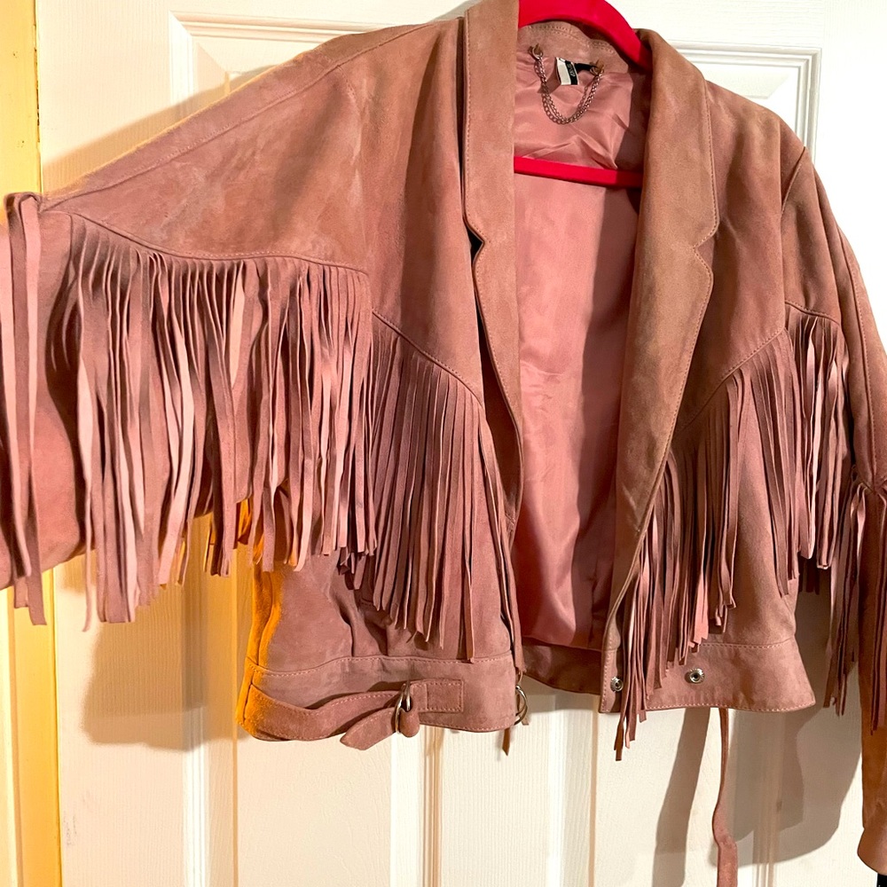 Top Shop Genuine Leather/ Suede Fringe Jacket- Size 10